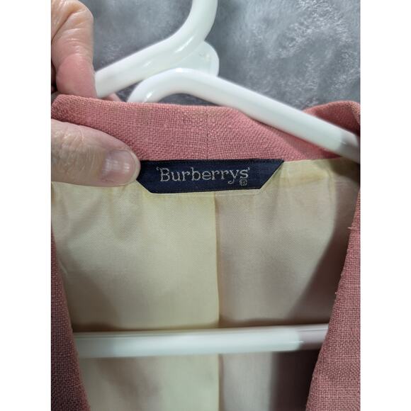 Vintage Burberry Blazer Womens Medium Pure Silk Pink Lined Jacket Preppy READ - Picture 6 of 11